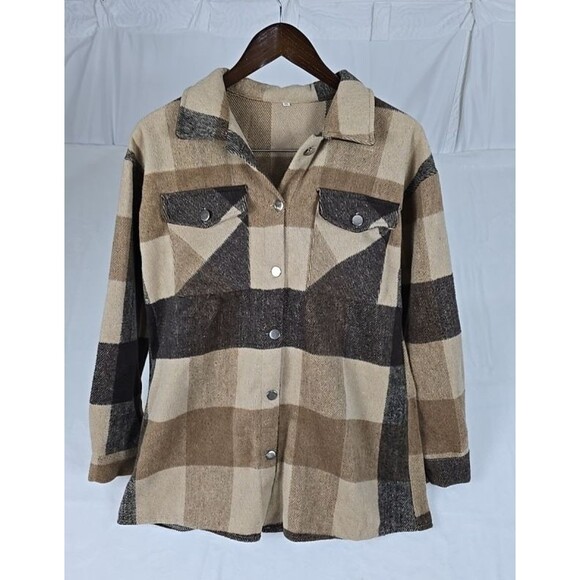Unbranded Other - Plaid Snap-Front Men’s Jacket Brown Cotton Blend 2XL Check Pattern Shacket